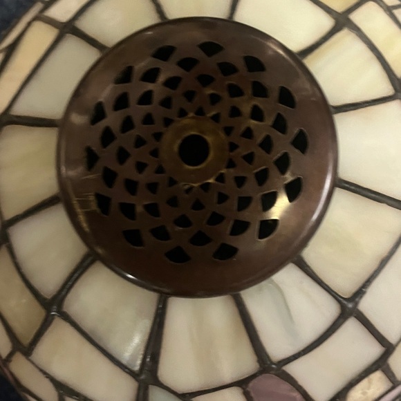 Dale Tiffany Stained Glass Lamp Shade with Pink and Green Accents - Picture 3 of 14